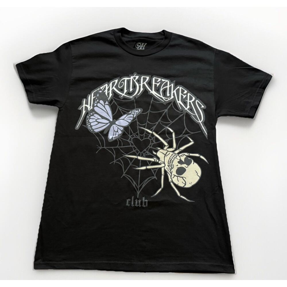 Brand New Heartbreakers Club Web Spider Skull Butterfly T Shirt Mens Medium M